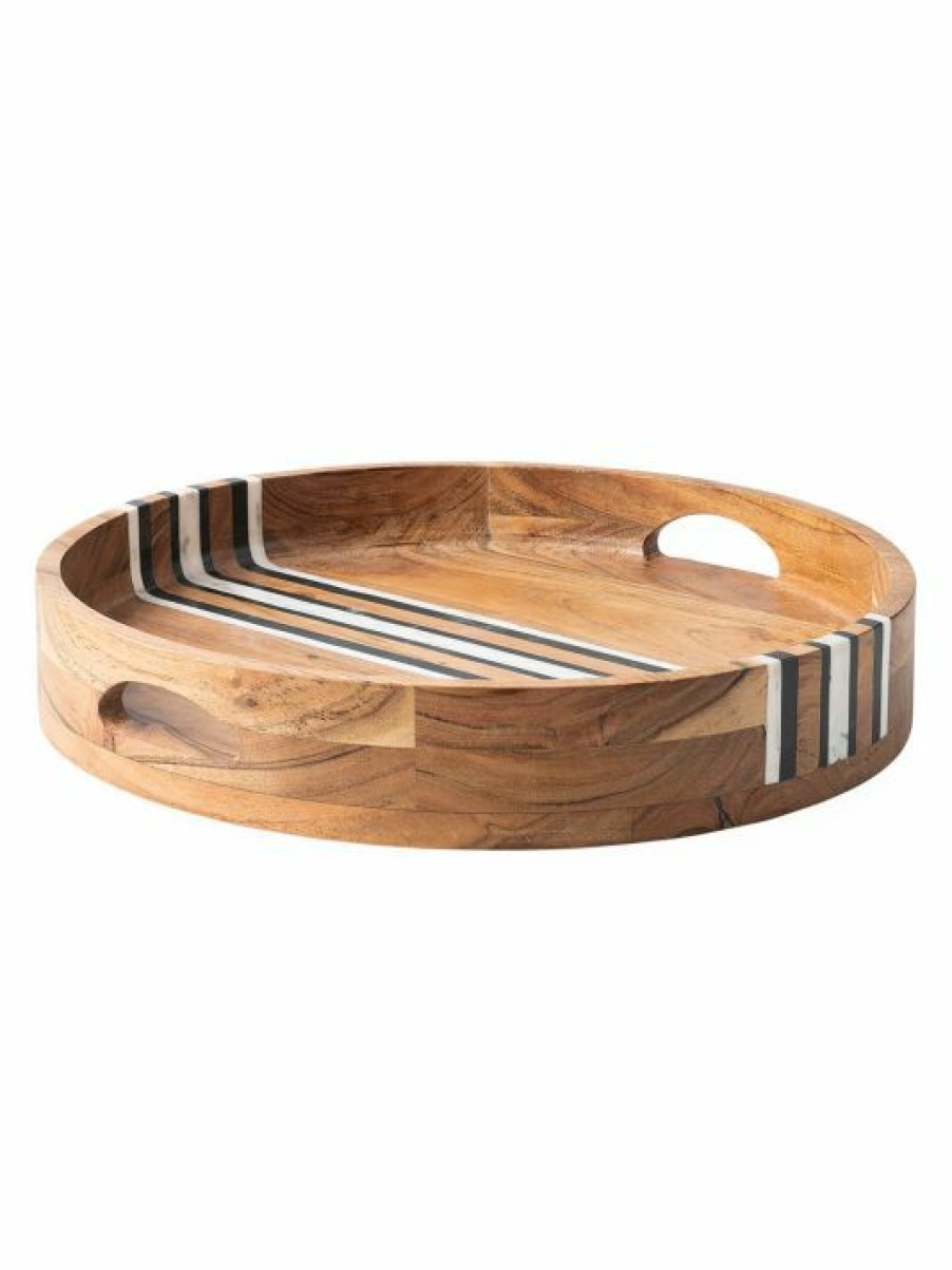 Dining & Entertaining Juliska | Juliska Stonewood Stripe Acacia Wood Round Tray